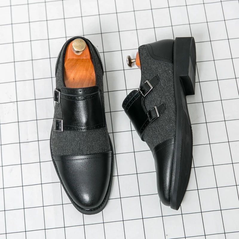 Spring Italian Double Button Loafers High-quality Blue Leather Shoes for Men Men Leather Shoes Patent Mens Wedding Dress Shoes