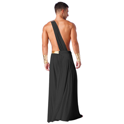 Mens Ancient Greek God Toga Gladiator Costume Roman Emperor One Shoulder Sleeveless Robe Halloween Medieval Warrior Dress Up