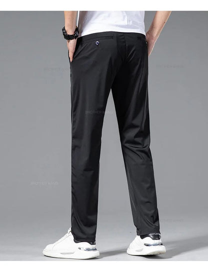 Spring Summer Ultra-thin Casual Pants Men's High Elastic Ice Silk Quick-dry Straight Draped Business Trousers Male Korean