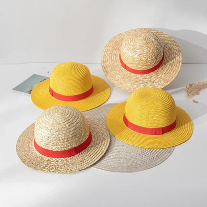 Chapéu de Sol Chapéu Luffy para Mulheres e Homens, Acessório de Cosplay de Desenho Animado One Piece, Chapéu de Palha Luffy, Chapéu para Pais e Filhos