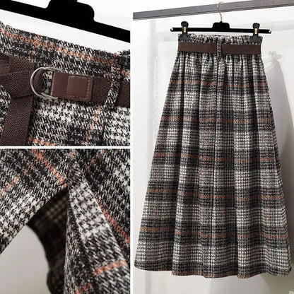 WoolenPlaid Irregular Large-Length Skirt New Spring-Autumn Vintage High-Waisted Slimming Medium-Length Women's Skirt