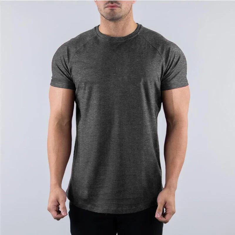 Plain Summer Cotton Breathable Short Sleeve Shirts Gym Sport Workout Muscle Running T-shirts Mens Bodybuilding Fitness Clothing