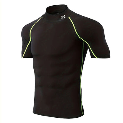 Quick-drying Exercise Compression Short Sleeve Summer Gym Running Training T-shirt for Men's Elastic Tight Sportswear Tops S-3XL
