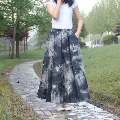 Cotton Linen Skirts for Women Fashion Casual Bohemian Y2k Print Long Skirt Summer Vintage Maxi Bottom Saias Woman Clothes Faldas