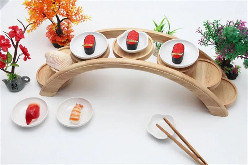 Hotpot Arch Bridge Plate Sushi Bridge Boat Tableware Dessert Wooden Dim Sum Plate Sushi Tray Japanese Kitchen Bento  Sushi Plate