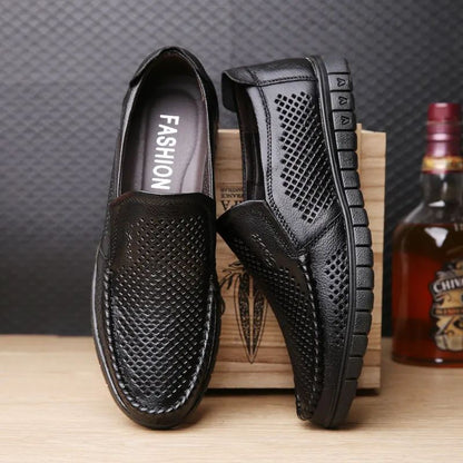 Plus Size Breathable Hollow Out Leather Sandals For Men Summer Comfortable Slip-Ons With Gap Between The Shoes And The Ground