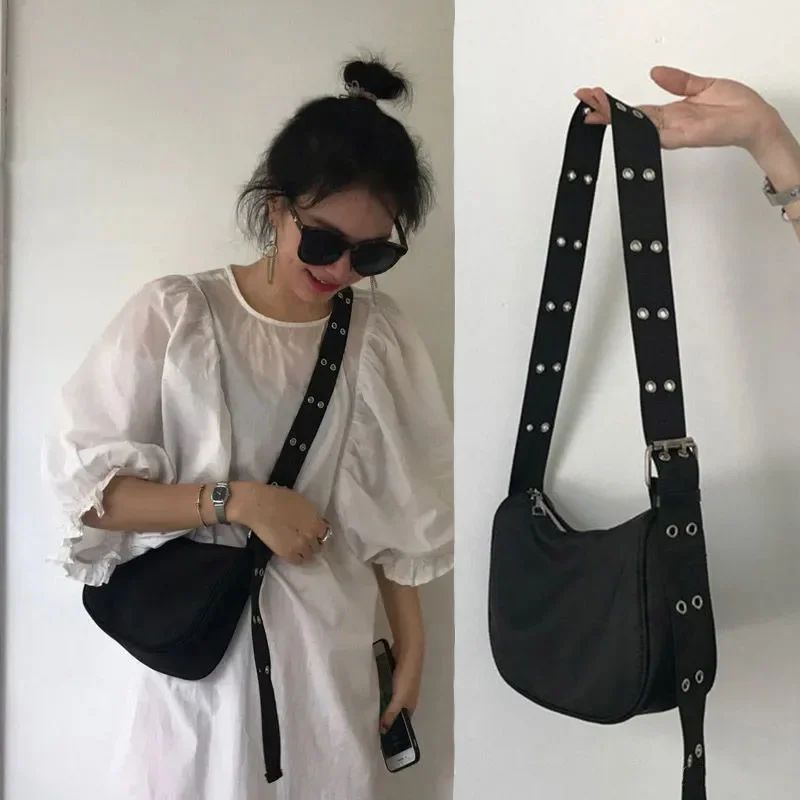Women Armpit Bag New Nylon Bucket Fashion Solid Zipper SOFT Shoulder Bag Purses and Handbags Luxury Designer Black Tote Bag