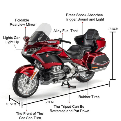 1:11 Honda Gold Wing GL800 2021 Modelos de Motos Carros Brinquedos Pneus de Borracha com Luz e Música Modelo em Miniatura Presentes para Crianças Pequenas