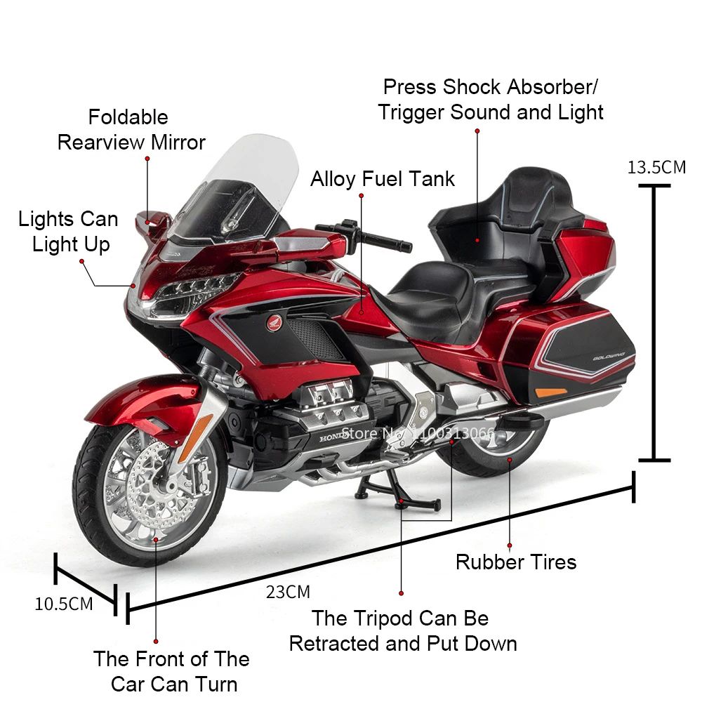 1:11 Honda Gold Wing GL800 2021 Modelos de Motos Carros Brinquedos Pneus de Borracha com Luz e Música Modelo em Miniatura Presentes para Crianças Pequenas