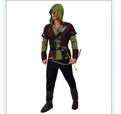 robin hombre Halloween Men costume jacket pants belt Mens Hood Prince Fancy Dress Huntsman Costume For Purim Carnival