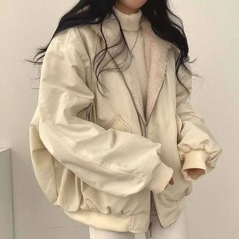 Smvp Winter Thicken Warm Parkas Women Fashion Double Sided Hooded Fleece Coat Ladies Korean Loose Long Sleeve Zip Up Jackets