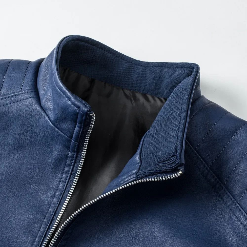 Slim Korean Version Handsome Men's Clothing Stand Collar Leather Jacket Men's Fashion Jacket Casual Men Leather Jacket