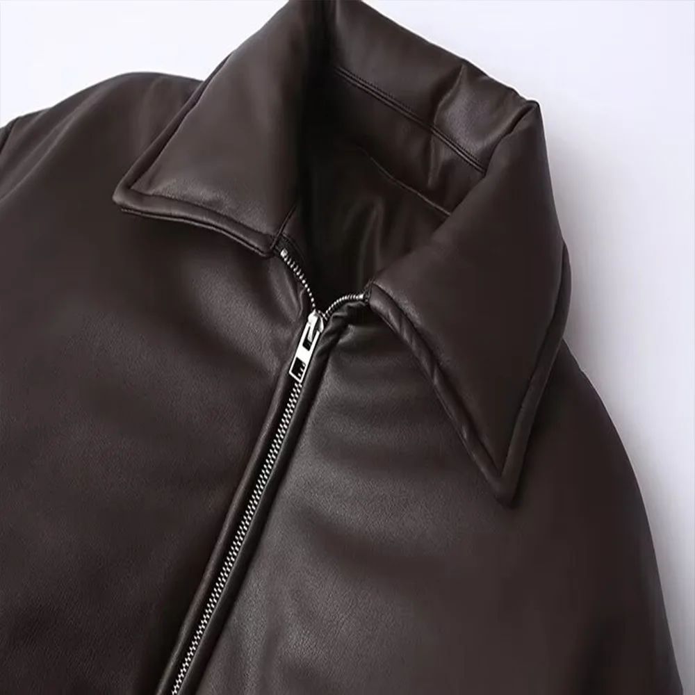 2025 Fall Winter Faux Leather Jacket for Women Oversized Streetwear Cotton Padded Parkas Short Bomber Coat Warm