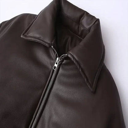 2025 Fall Winter Faux Leather Jacket for Women Oversized Streetwear Cotton Padded Parkas Short Bomber Coat Warm