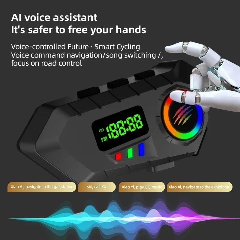 Motorcycle Helmet Headset Bluetooth 6.0 FM Radio Waterproof LCD Display Communication System for Motorbike Riders