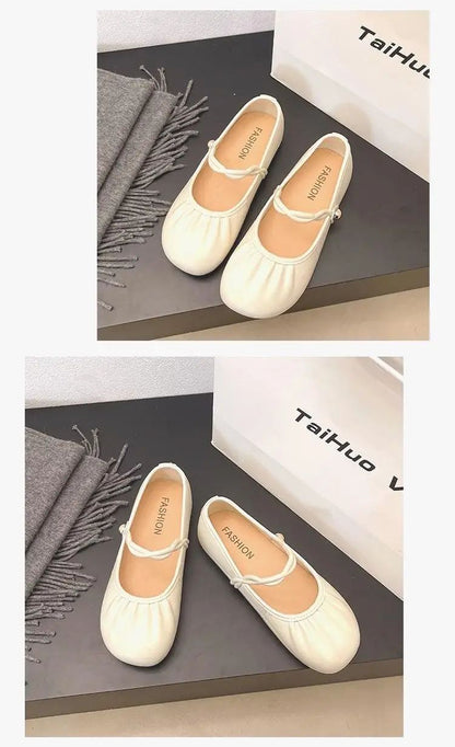 Summer 2025 Women's Flat Mary Jane Sandals Folded Beans Style Versatile Flats Fashionable French Bean Trend Ankle Cover PVC Mate