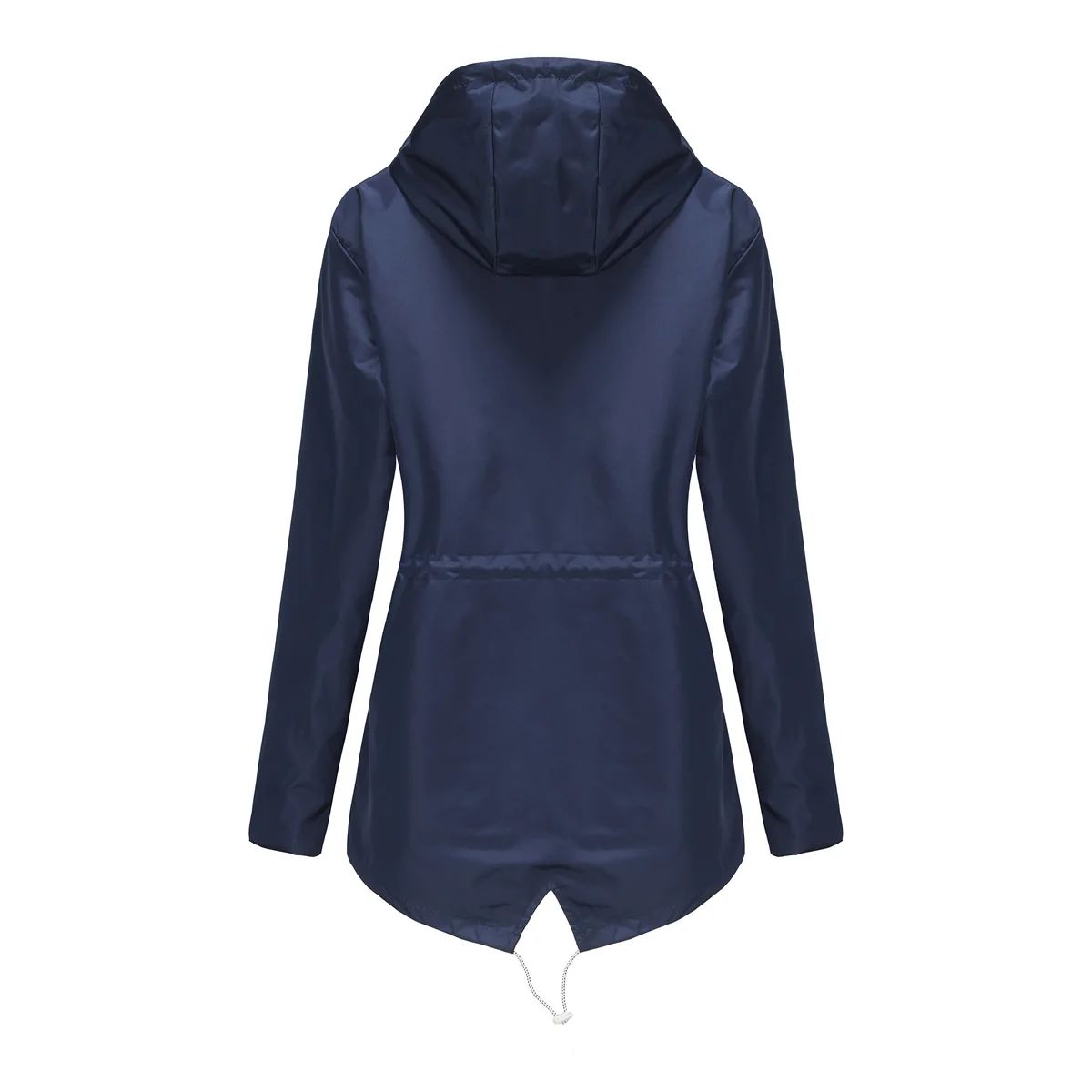 Blue Waterproof Hooded Jacket Women Fashion Casual Coat Waist Drawstring Tie Zipper Switch Red Green Yellow Black Windbreaker