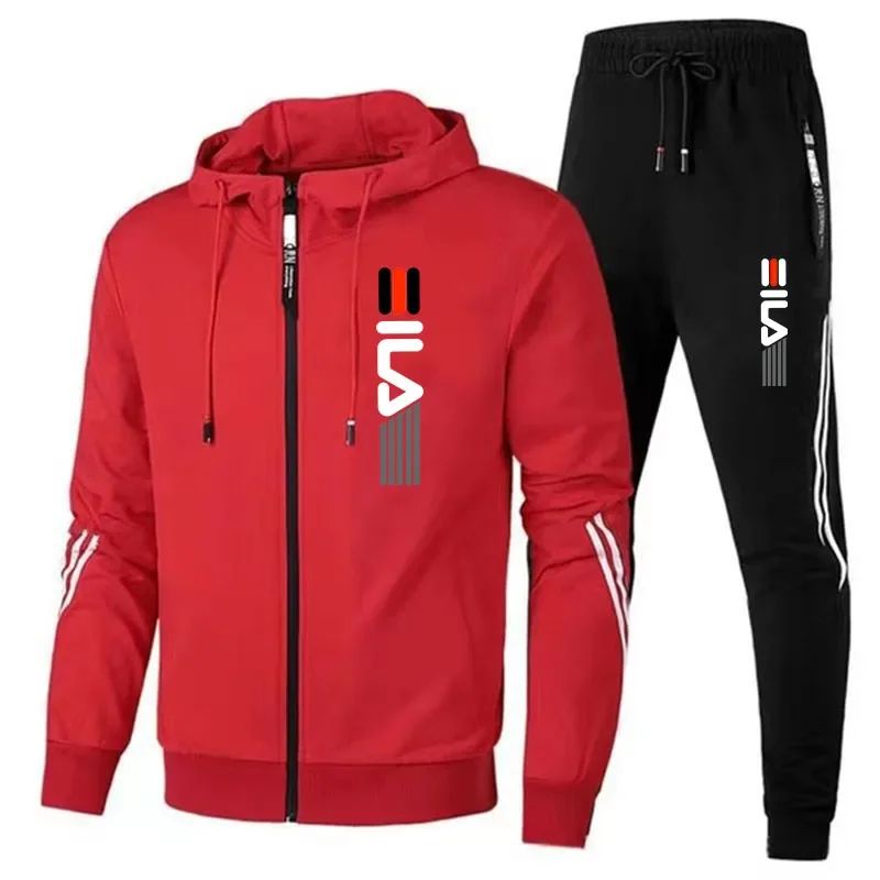 Autumn and Winter Men's Jogging Fitness Sets, Men's Casual Sportswear Sets, Zippered Sportswear Shirts + Sportswear Pants Sets