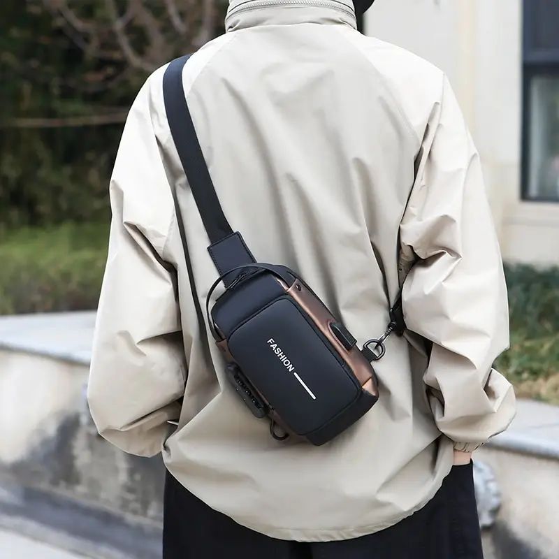 Men'S Anti-Theft Password Lock Chest Bag,Durable Oxford Fabric, Adjustable Shoulder Strap, Crossbody Style with Secure Lock