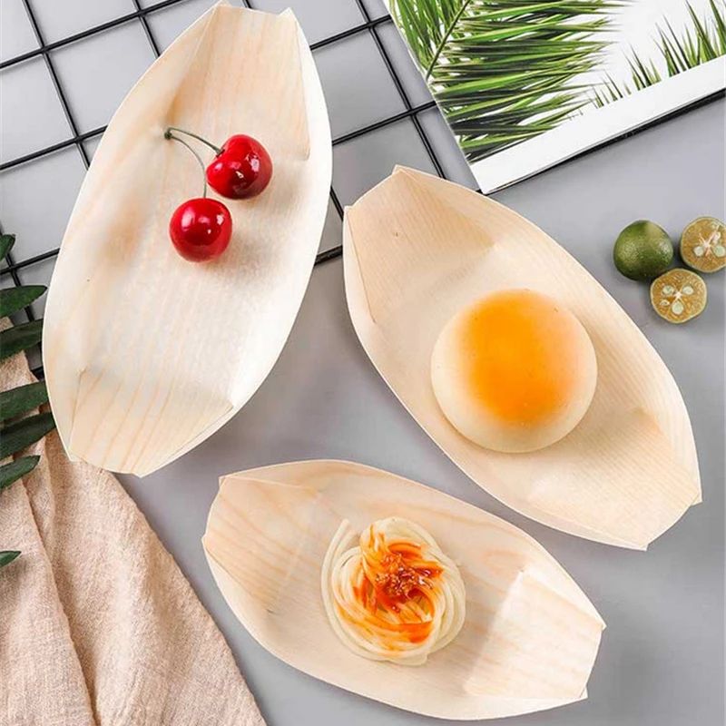 50 100pcs Natural bamboo Disposable Kayak sushi Wood Boat Salad Dessert Pine cake Boat Snack Bowl mat sushi plate tray onigiri