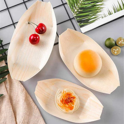 50 100pcs Natural bamboo Disposable Kayak sushi Wood Boat Salad Dessert Pine cake Boat Snack Bowl mat sushi plate tray onigiri