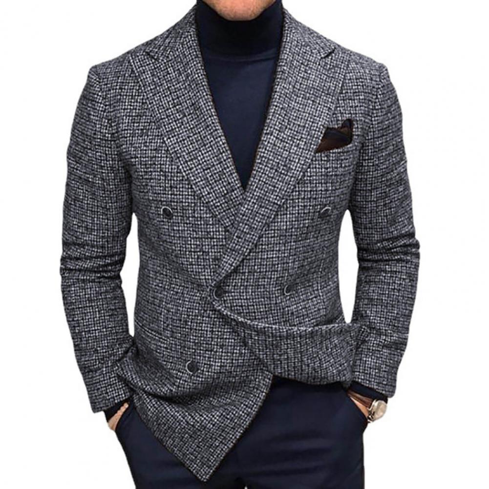 Men Slim Fit Turndown Collar Solid Color Streetwear Autumn Winter British Style Buttons Suit Jacket Coat British Blazer