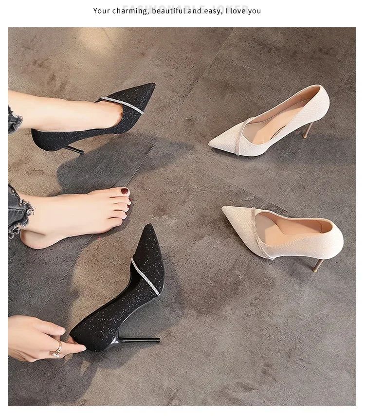 Sapatos Femininos de Salto Alto 2024 Nova Coleção Primavera e Outono Sapatos Femininos de Bico Fino Vestido Sapatos de Casamento Temperamento Banquete Sapatos Individuais