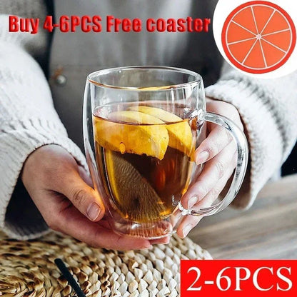 Caneca transparente de parede dupla 2-6 peças Copo de café e leite de vidro borossilicato alto resistente ao calor para casa e escritório