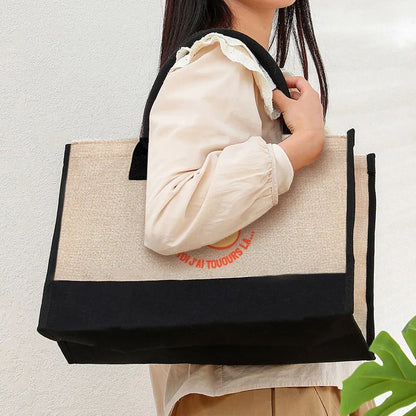 French Quote Peach Print Canvas Tote Bag Teacher Gift Beach Bags Casual Shoulder Bag Women Daily Handbag