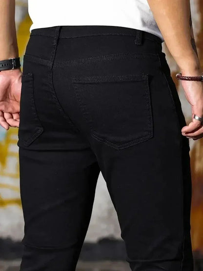 Calça Jeans Masculina Skinny Stretch Cores Sólidas Preto Azul Primavera Luxo Rua Harajuku Hip-Hop Calças Justas Marca
