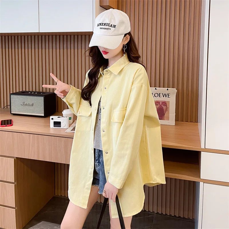 Casual Stylish Denim Long Sleeve Shirt For Women New Spring Autumn Loose Fit Age-Reducing Hong Kong Style Jacket With Button