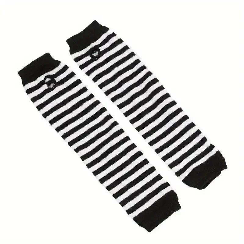 Y2K Gothic Lolita Gloves Arm Cover Harajuku Arm Warmers Black Grey Striped Fingerless Punk Long Wristband Metallic Unisex Gloves