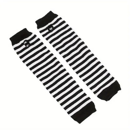 Y2K Gothic Lolita Gloves Arm Cover Harajuku Arm Warmers Black Grey Striped Fingerless Punk Long Wristband Metallic Unisex Gloves