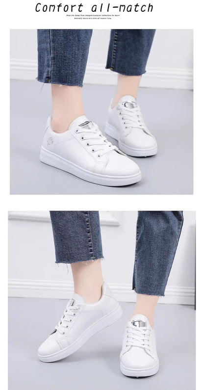 Women Leather Pu Casual Shoes New 2024 Woman Shoes Fashion Embroidered White Sneakers Breathable Flower Lace-Up Women Sneakers