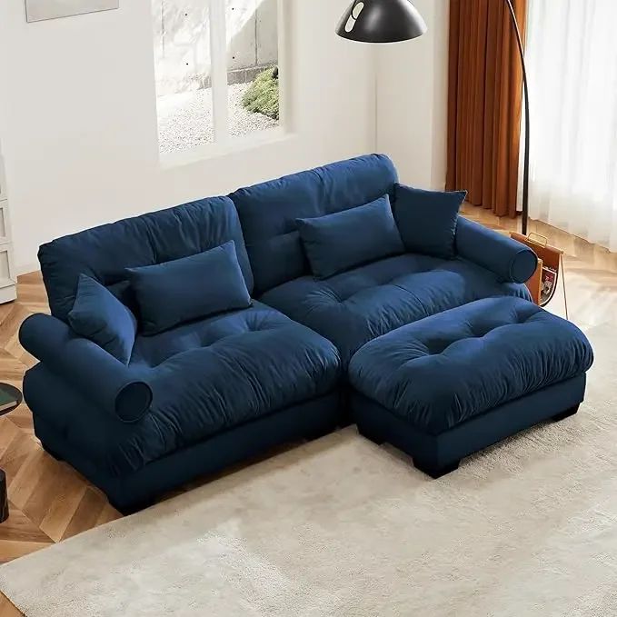 Velvet Modular Sectional Sofa Couch with Armrest And Pillows Large Comfy Living Room Furniture 94 Inch