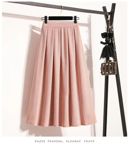 2025 Plus Size Pleated Skirts Solid Versatile Medium Length Skirt A-Line Maxi Gown Cover Autumn Winter New Half-length Skirt