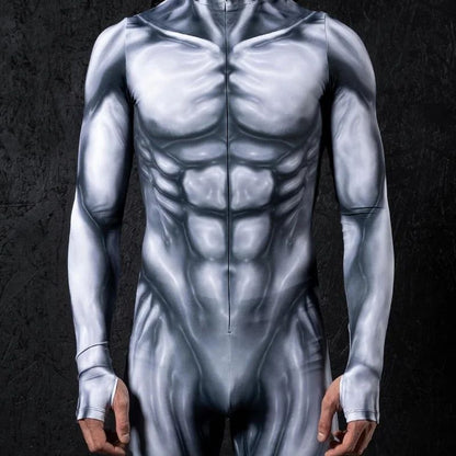 Zawaland Men Mechanical Muscle Punk Zentai Suit Carnival Cosplay Bodysuit Halloween Party Macho Costume Show Festival Jumpsuit