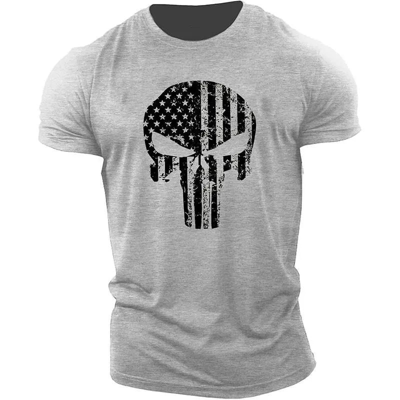 Men's 2022 Skull 3D Printing T-Shirt Men's Casual Sports T-Shirt Short Sleeve Summer New Quick Dry Tough Guy Army Green Top 6XL