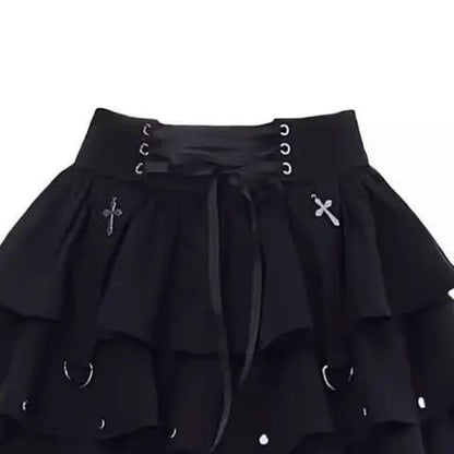 Black Y2K Spicy Girl Bow Tie Cake Skirt High Waist A- Line Mini Skirt Women's Summer New Design Sense Skirts for Girls