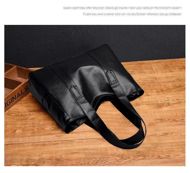 Female Big Soft Leather Satchel Bag Classic Solid Color Simple Casual Large Capacity Tote Single Shoulder Bag Purses and Handbag