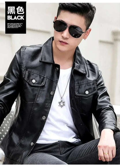 High Quality Men's PU Leather Jacket Male Slin Casual Jacket Korean Trend Slim Fit Handsome Youth Leather Coat Business Jackets
