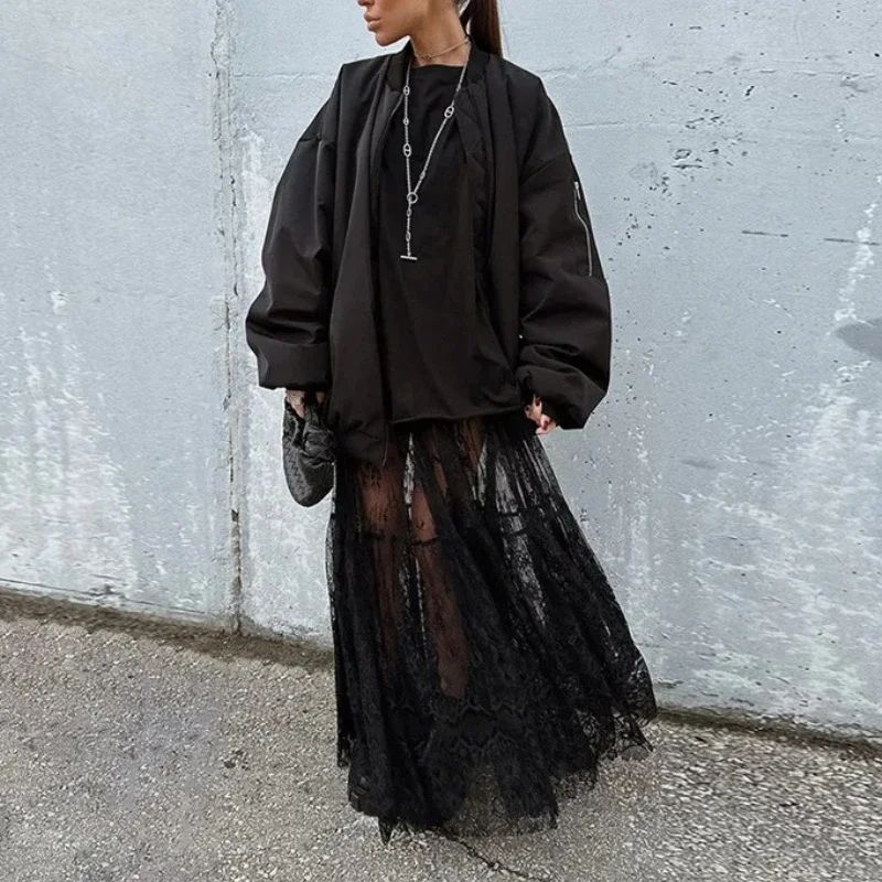 Lace Jacquard Transperant Skirt Women Summer New High Waist Sexy Casual Long Skirts 2025 Streetwear Fashion Black Maxi Skirt