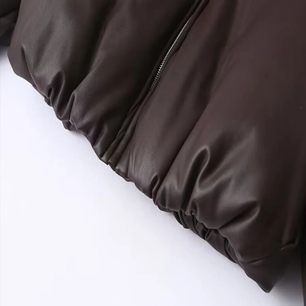 2025 Fall Winter Faux Leather Jacket for Women Oversized Streetwear Cotton Padded Parkas Short Bomber Coat Warm