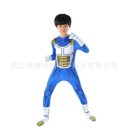 Kids Adult Suit Son Goku Majin Vegeta Cosplay Costume Anime Superhero Jumpsuit Black Hair Halloween Costume