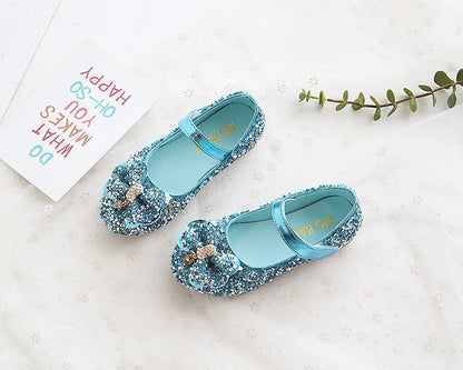 Fashion Girls Shoes Kids Flats Shoes Sequins Rhinestone Princess With Butterfly-Knot Flats Shoes For Students New Autumn 2022
