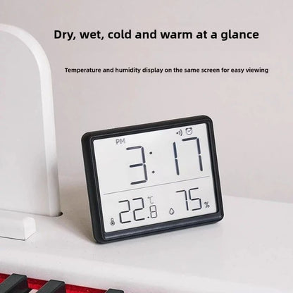 Slim Digital Wall Clock with LCD Alarm, Temperature & Humidity Display- Multi-Functional Kitchen Electronic Clock Adhesive Mount