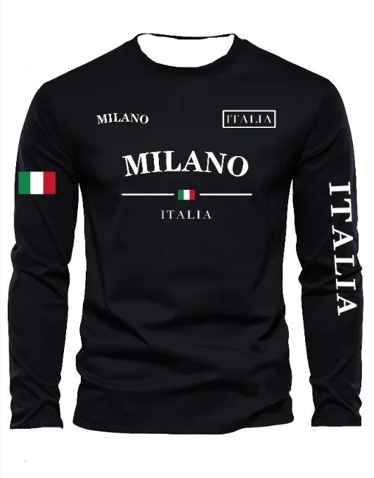 Camiseta Masculina Gola Redonda Esportes de Lazer ao Ar Livre Manga Longa Camisa de Outono Lavável na Máquina Versátil