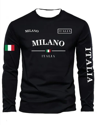 Camiseta Masculina Gola Redonda Esportes de Lazer ao Ar Livre Manga Longa Camisa de Outono Lavável na Máquina Versátil
