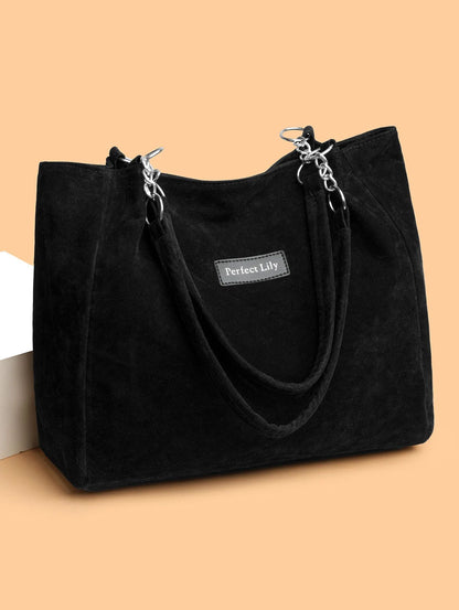 European American Autumn Winter Large Capacity Suede Women's Bag, Vintage Handbags Women Shoulder Bag, Retro Faux Suede Tote Bag