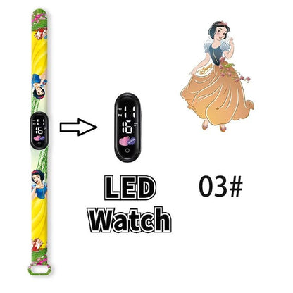 Disney Princess Kids Digital Watch Cartoon Action Figure Snow White LED Touch Waterproof Electronic Watch Toys for Children